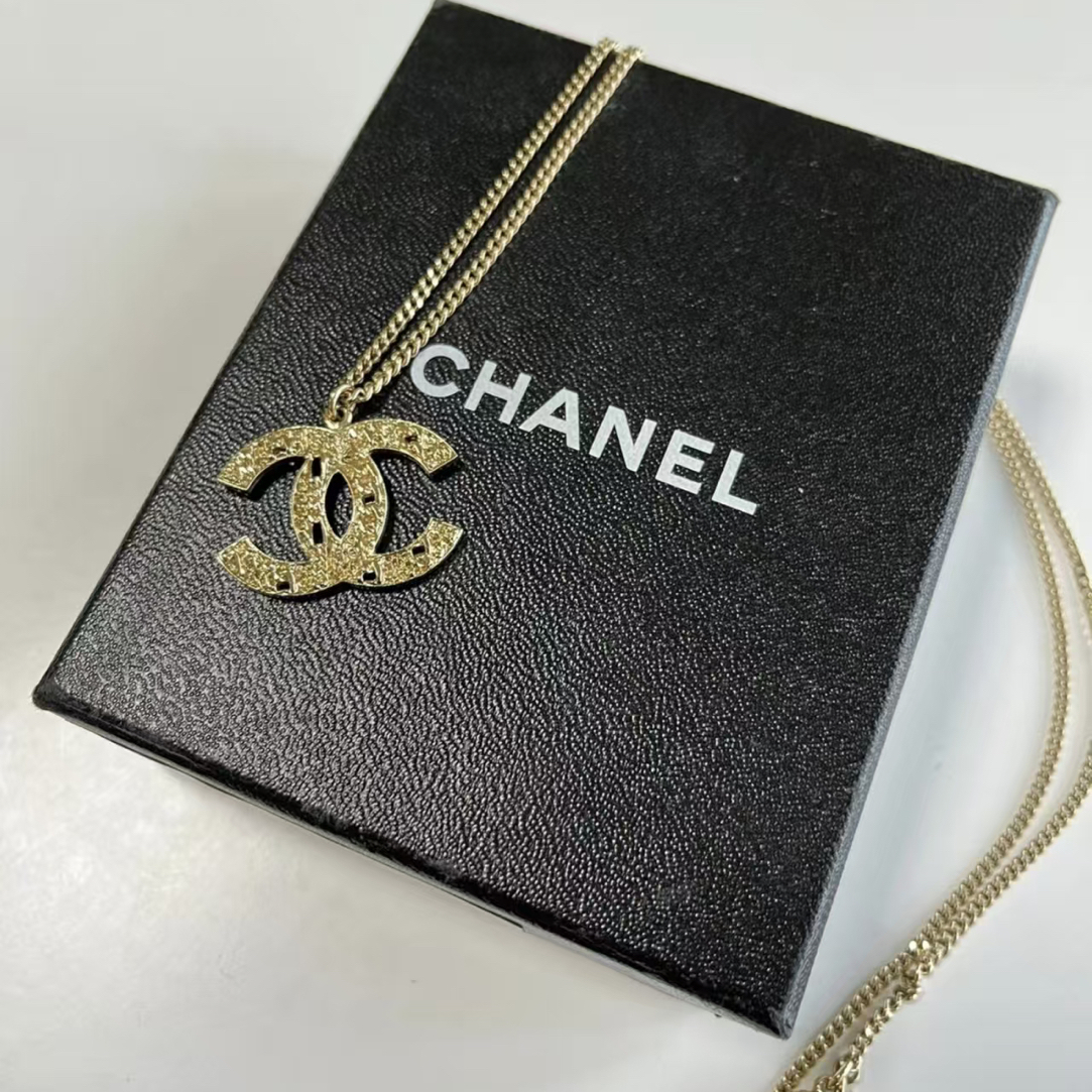 99新 Chanel/香奈儿 经典浮雕镂空百周年香槟金项链14C/AC0055