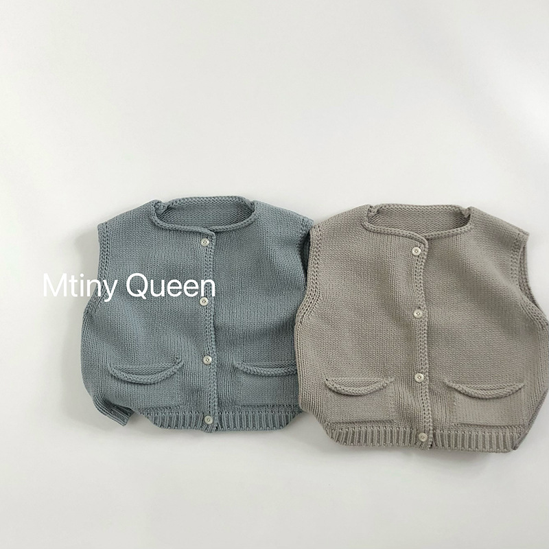 莫卡兰迪色男童女童复古森系毛线马甲背心25秋儿童纯色简约坎肩