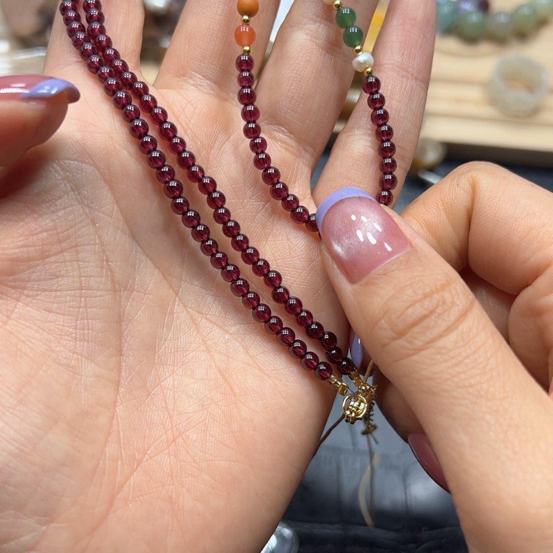 银S925镶嵌手链烟晶石榴石项链