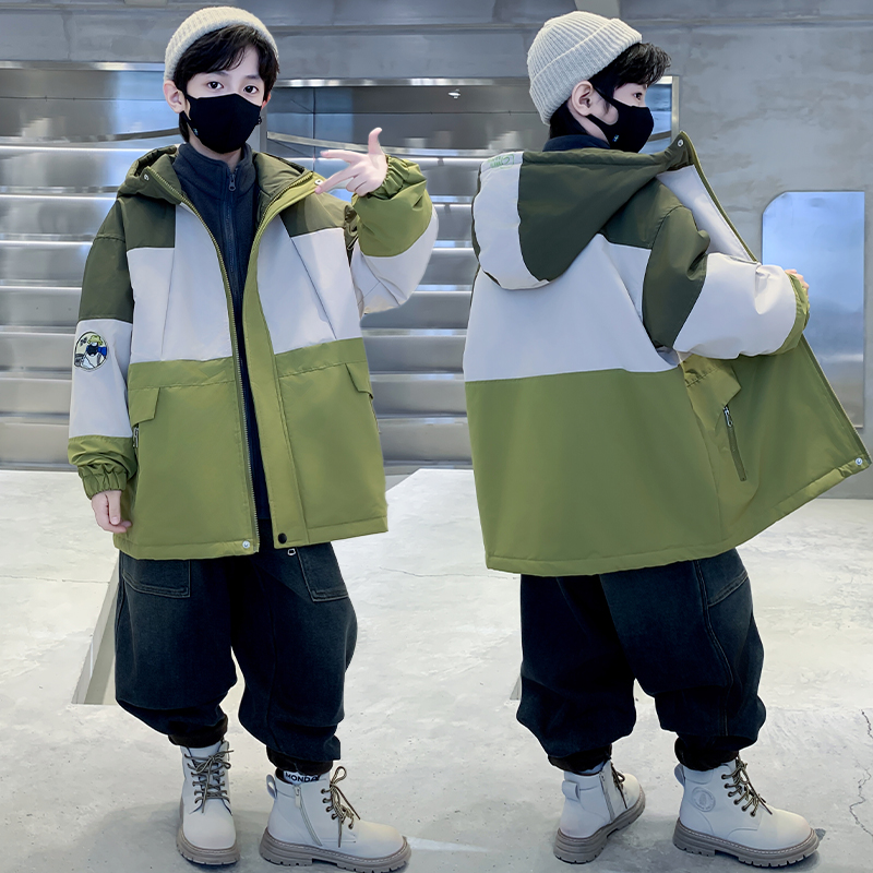 2025春季新款桔绿二棉冲锋衣时尚中大童防风外套