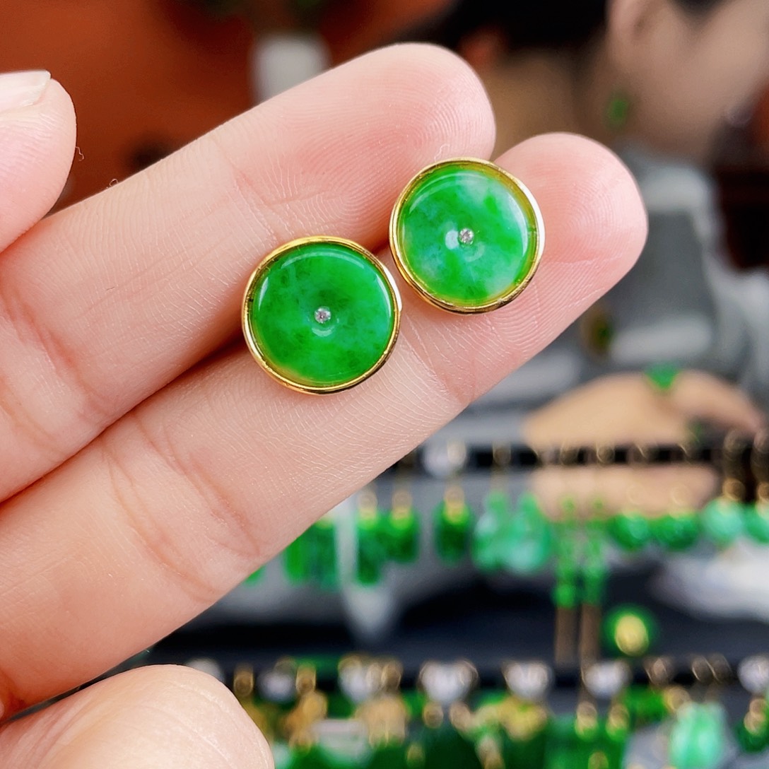 翡翠银S925镶嵌耳饰