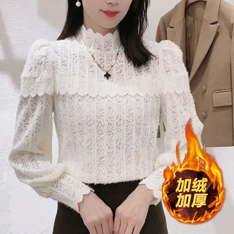 秋冬新款打底衫软软糯糯花边半高领上衣洋气减龄百搭气质打底衫女