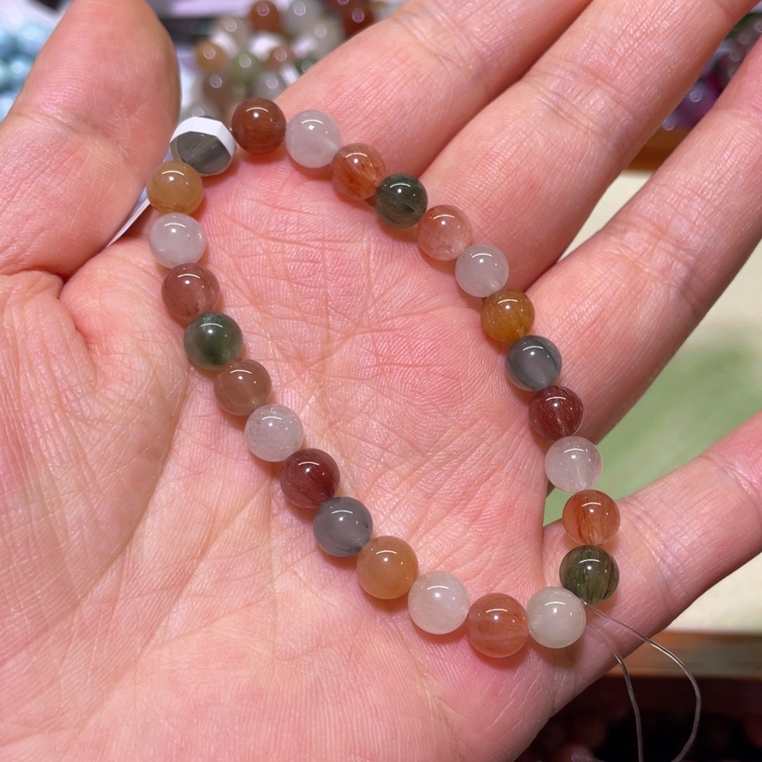 水晶手链未镶嵌7mm彩兔毛