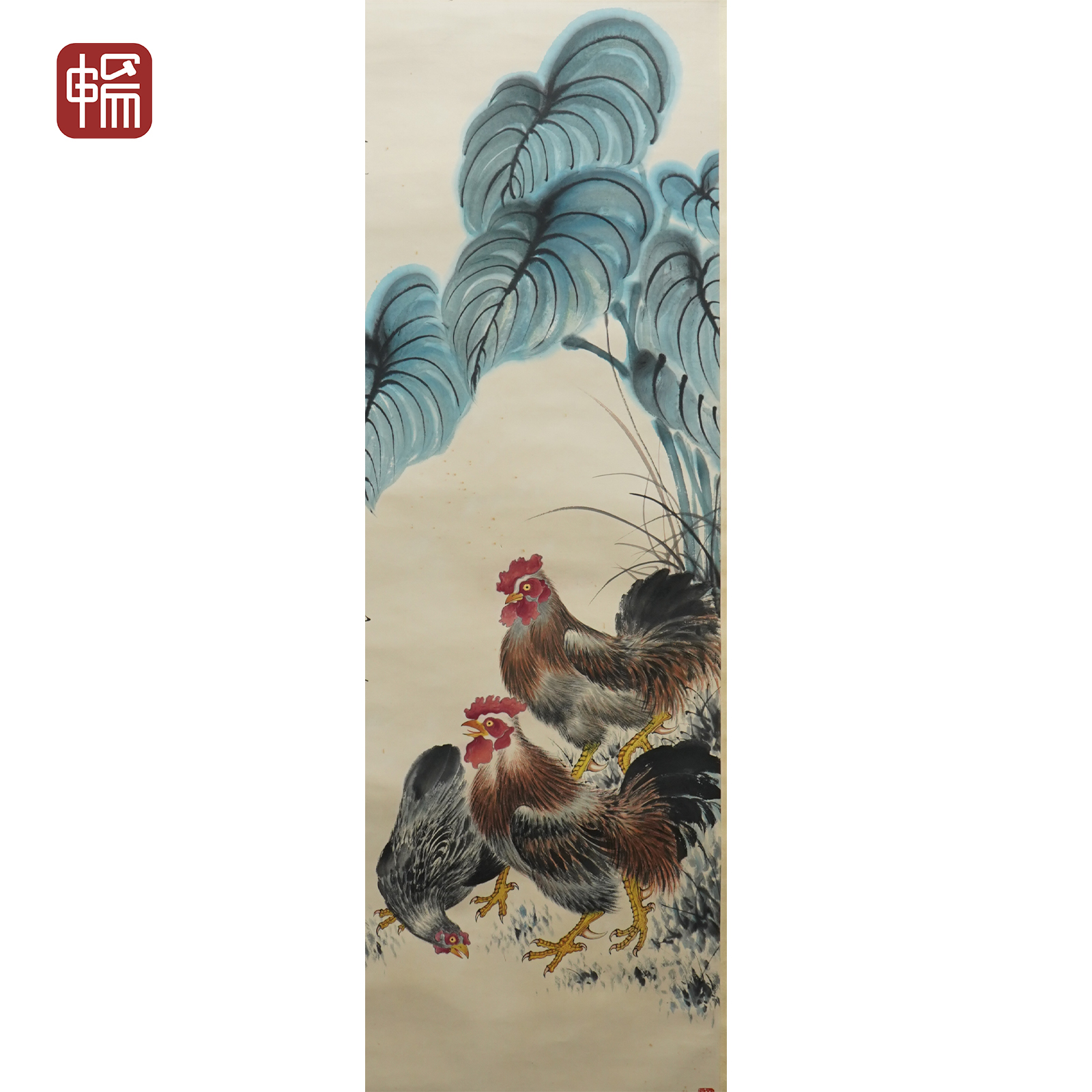 B146 近现代《公鸡》颜云霖98*34（2.99平尺） 纸本立轴 FL