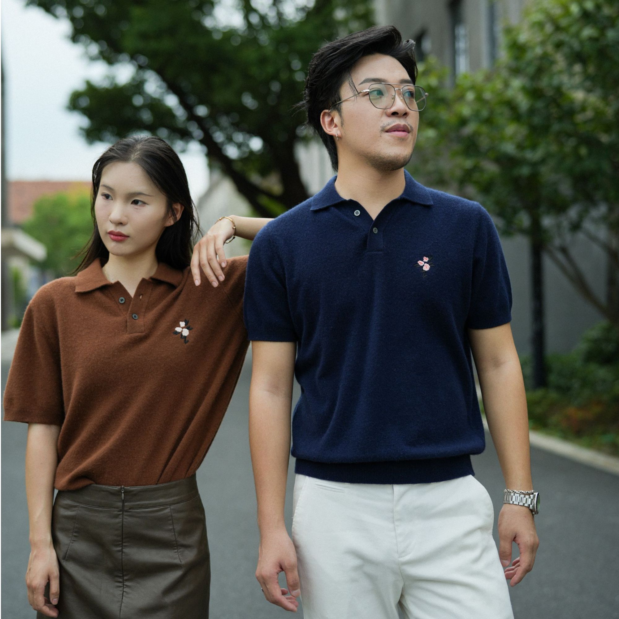 秋冬新款100%纯山羊绒休闲时尚套头短袖POLO衫男女同款针织羊绒衫