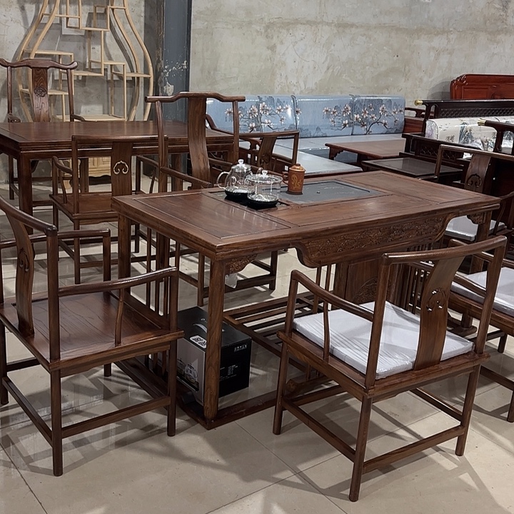 木茶桌一桌五椅烧水壶茶盘