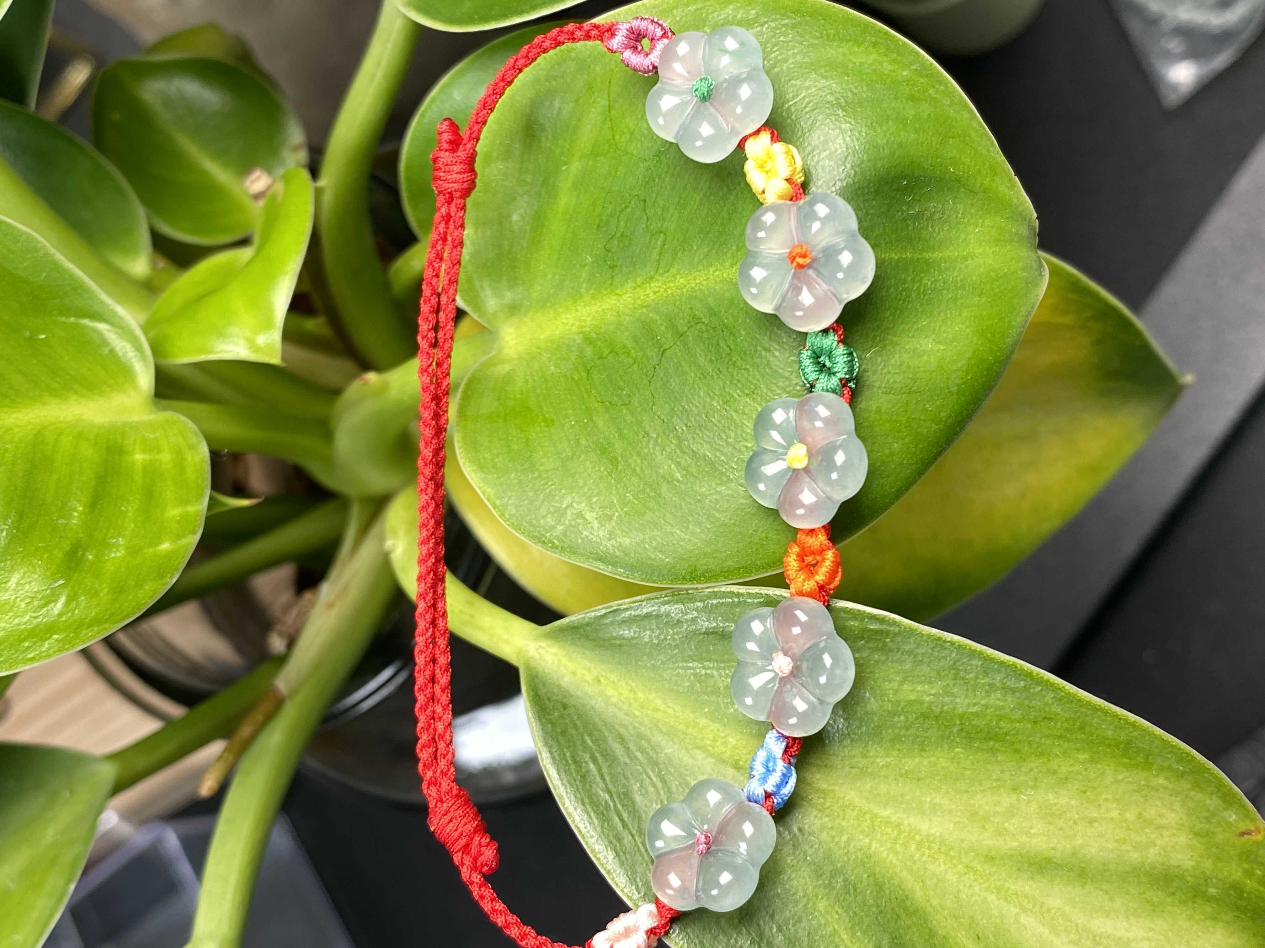 纯天然A货翡翠小花diy手绳  手围15