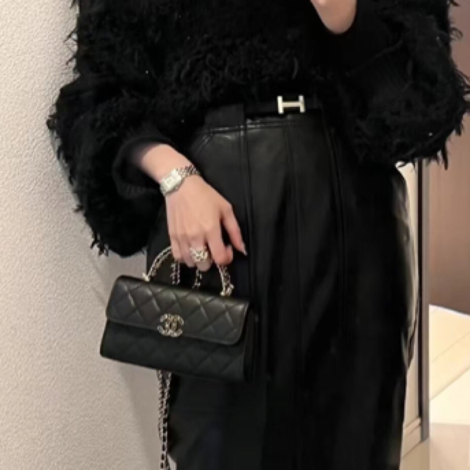 99新 Chanel/香奈儿  23P kelly 黑金 芯片款链条包（XL26）