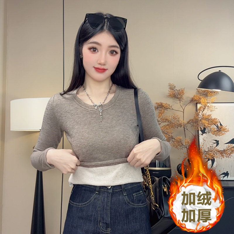 加绒加厚打底衫女内搭秋冬2025新款时尚长袖T恤可外穿显瘦上衣服