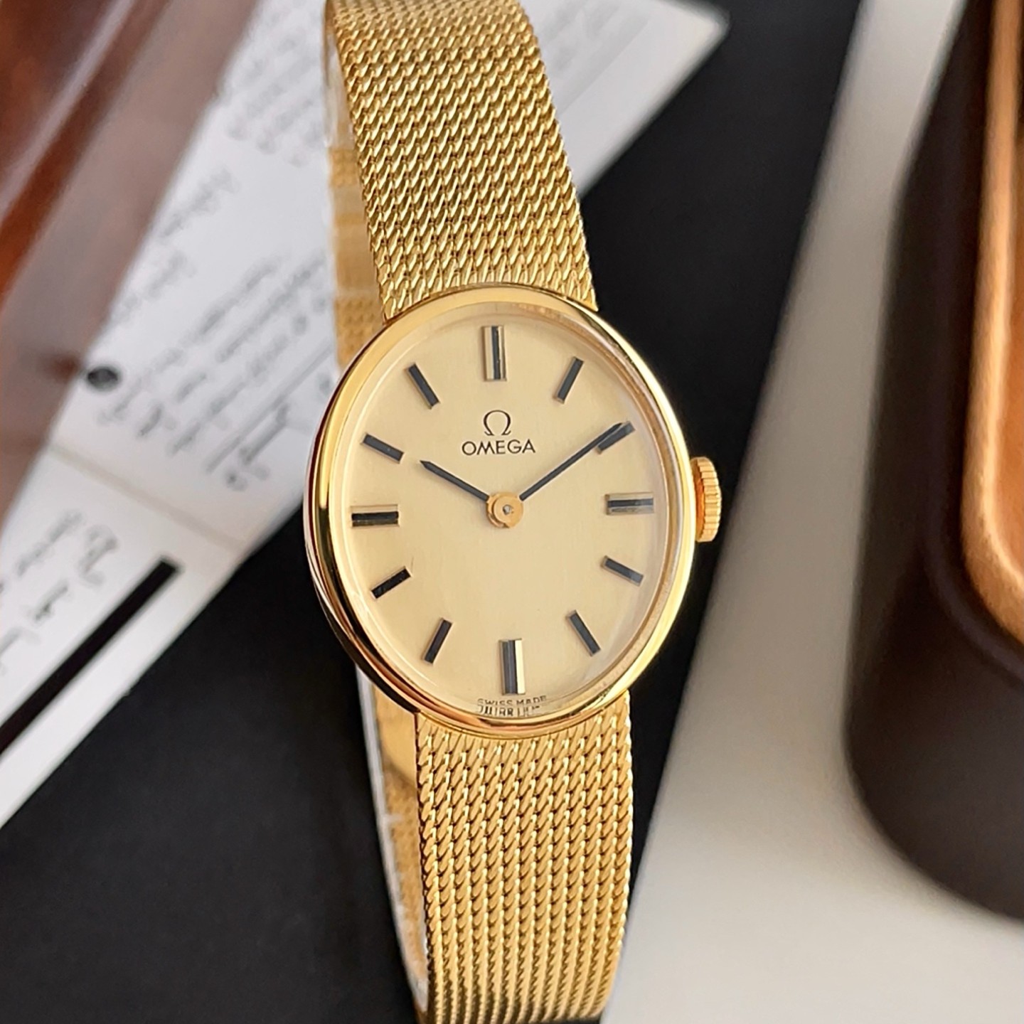 95新 Omega/欧米茄 高奢14k真金表头·玛瑙刻度·手动机械腕表