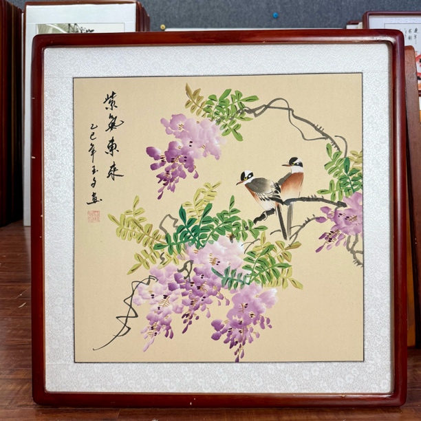【手绘国画】带框发货花鸟紫藤紫气东来斗方餐厅客厅玄关挂画中国画