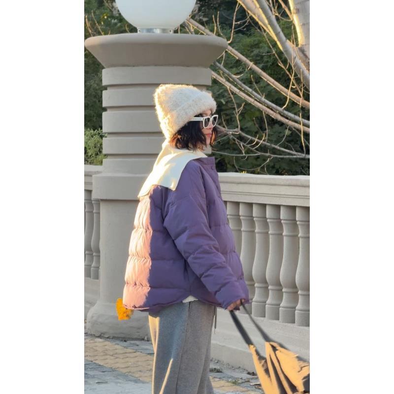 续旧|冬新款鹅绒填充香芋紫立领柔软保暖面包羽绒服