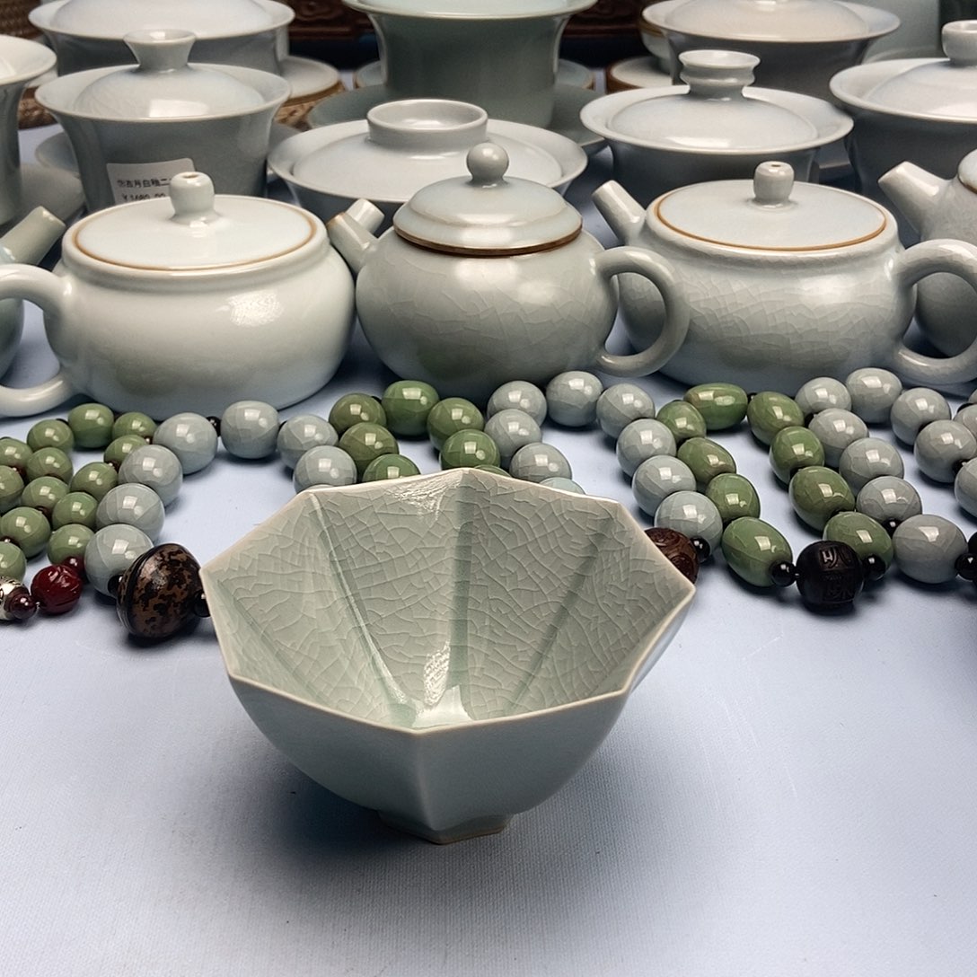 杯天青釉八方杯原矿原釉原产的