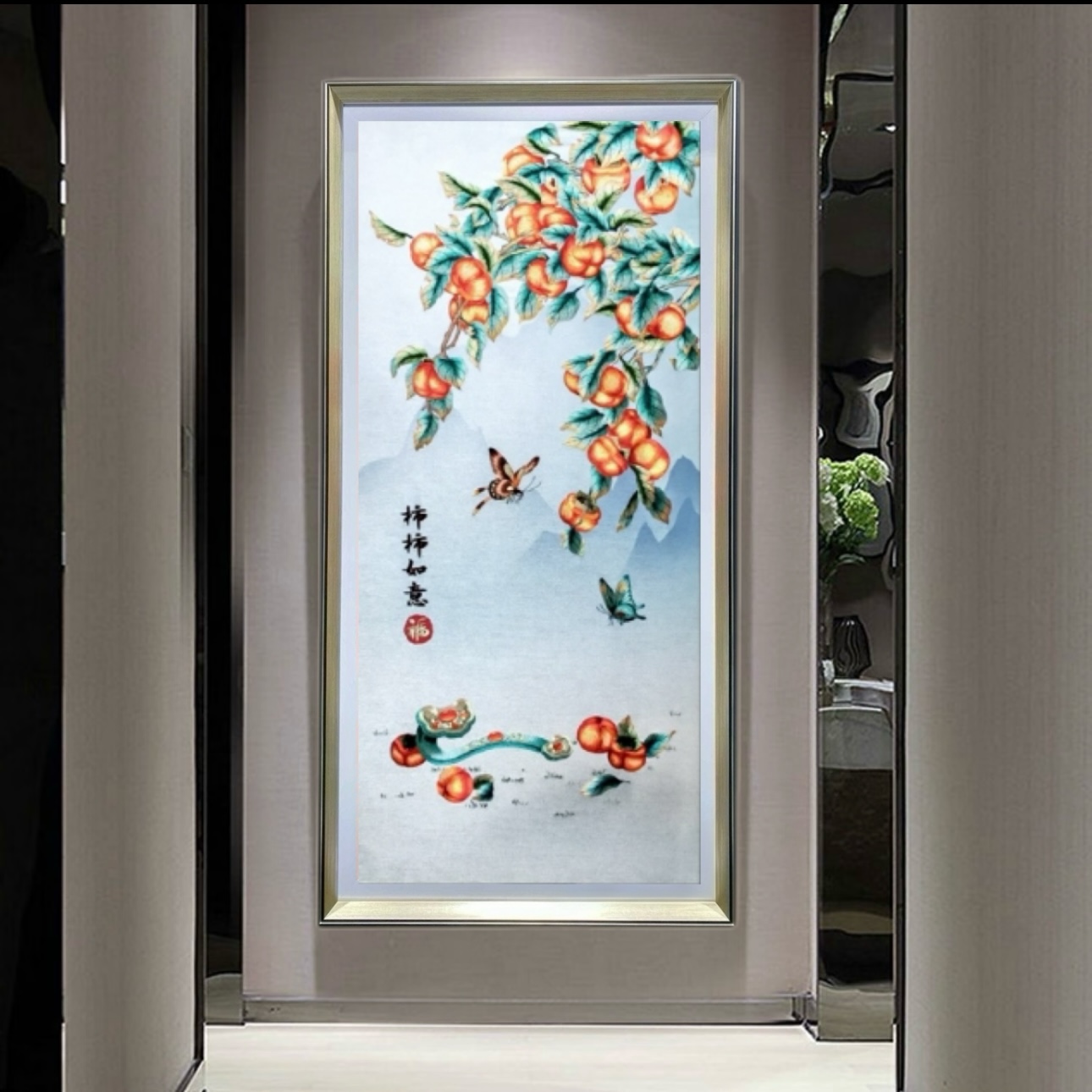 织锦绣事事如意图玄关装饰画刺绣画现代简约新中式走廊过道画