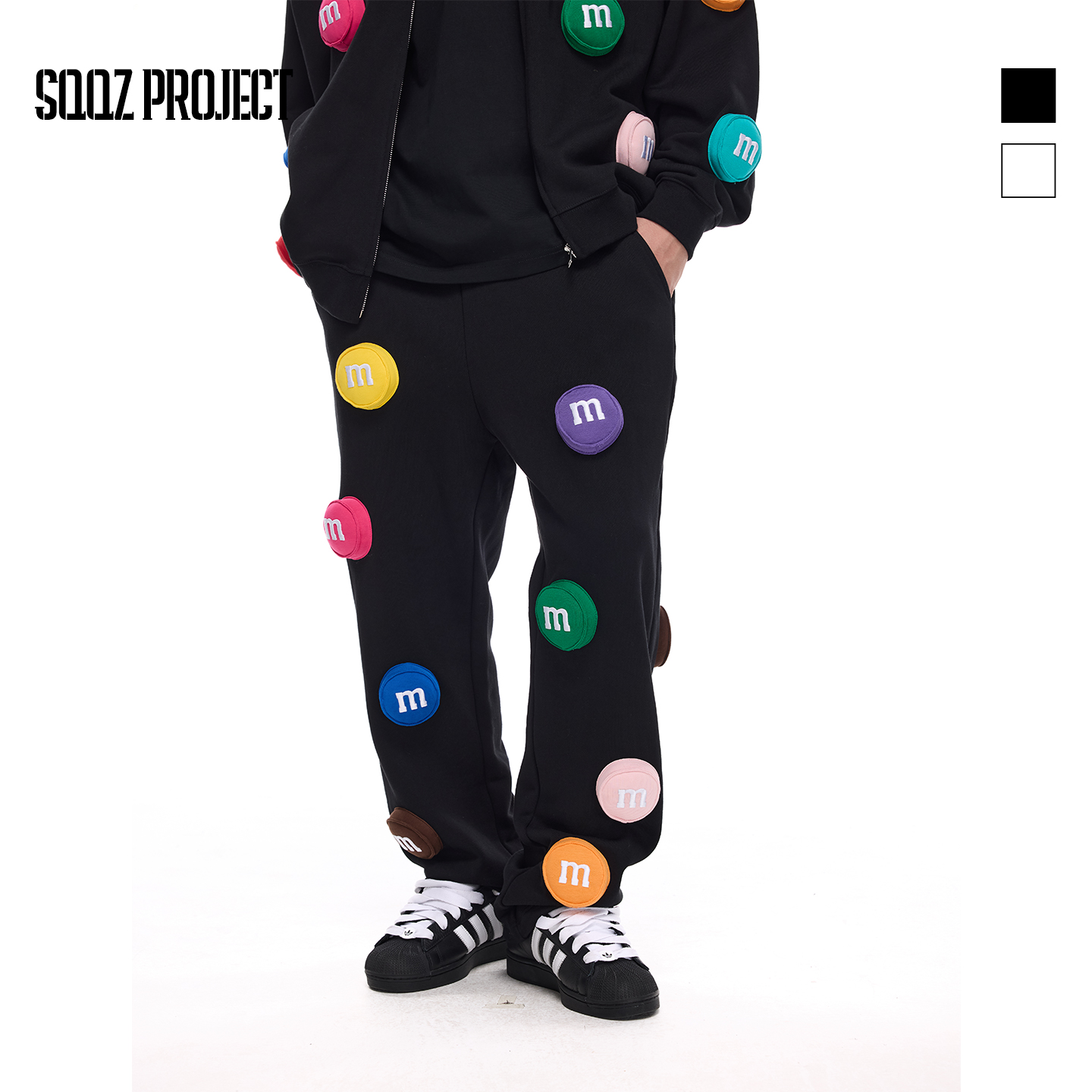 SQQZ PROJECT秋冬480G立体塞棉MM豆长裤卫裤宽松街头趣味情侣款