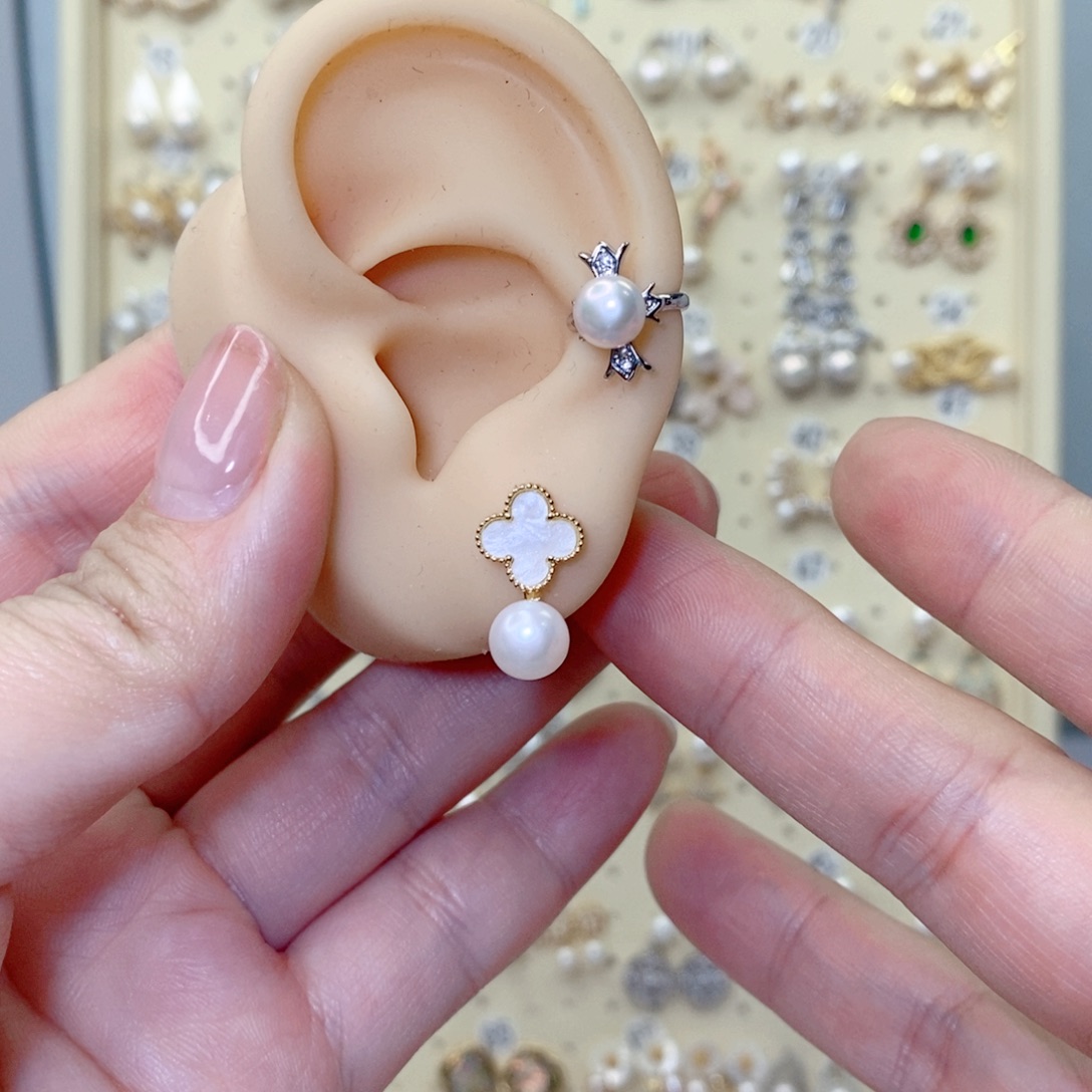 淡水珍珠银S925镶嵌耳饰