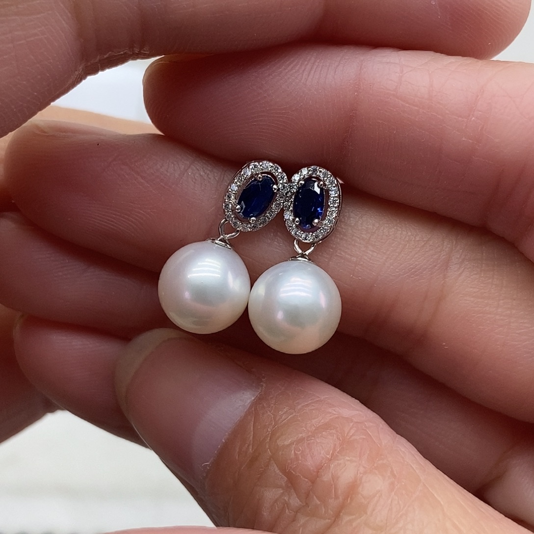 淡水珍珠银S925镶嵌耳饰