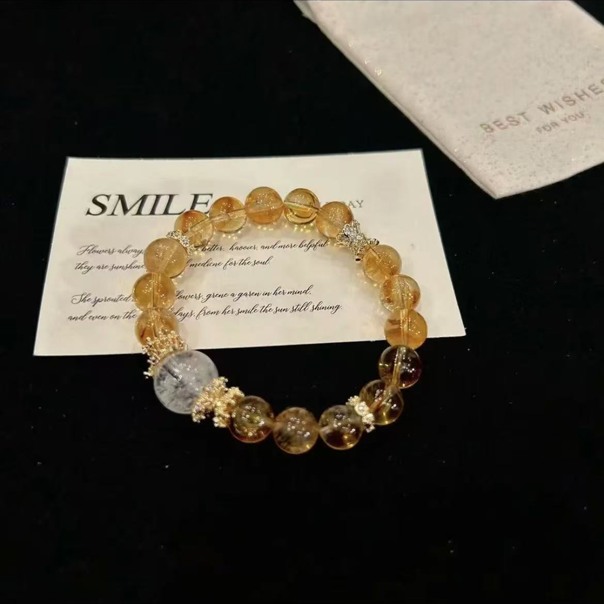 MuS天然水晶黄塔晶搭配白阿赛手链x1358（8-16毫米）单圈