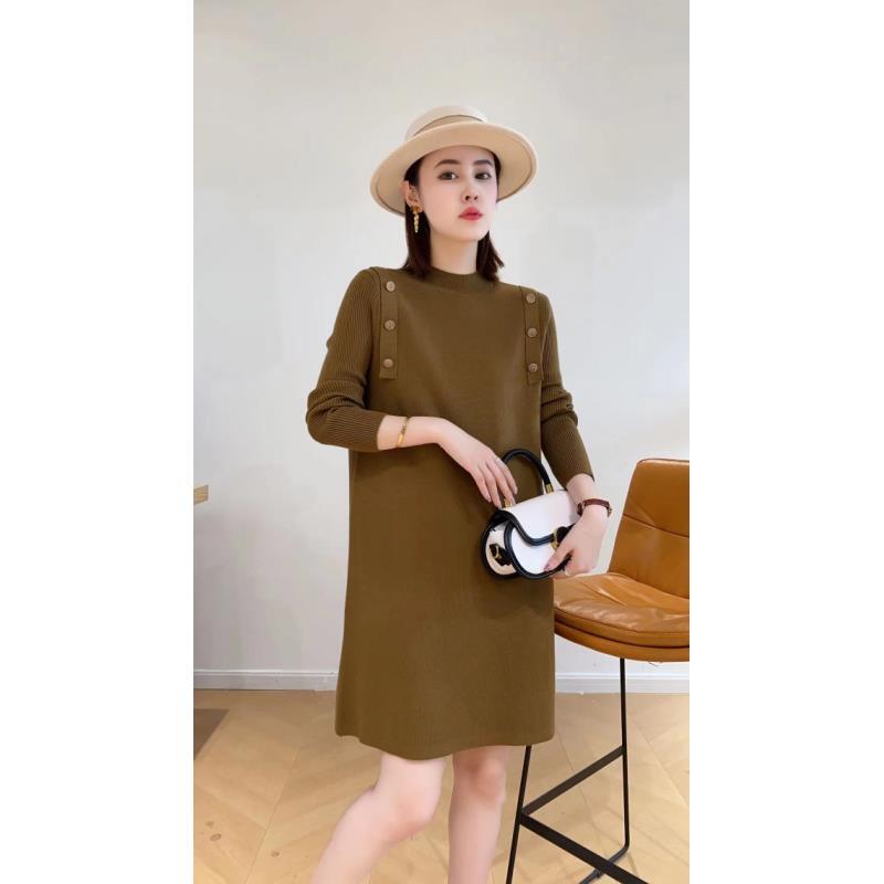 新款半高领53301显瘦时尚宽松中长款秋冬打底单穿针织连衣裙