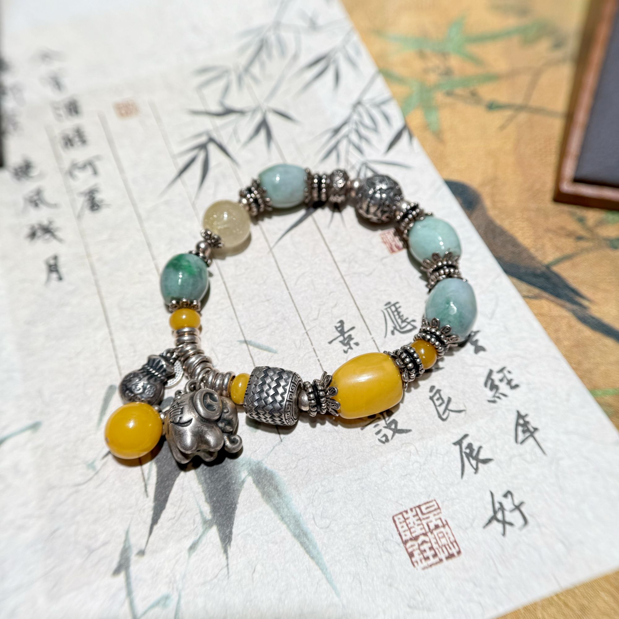 新中式设计款A货翡翠手链S925国风桶珠款