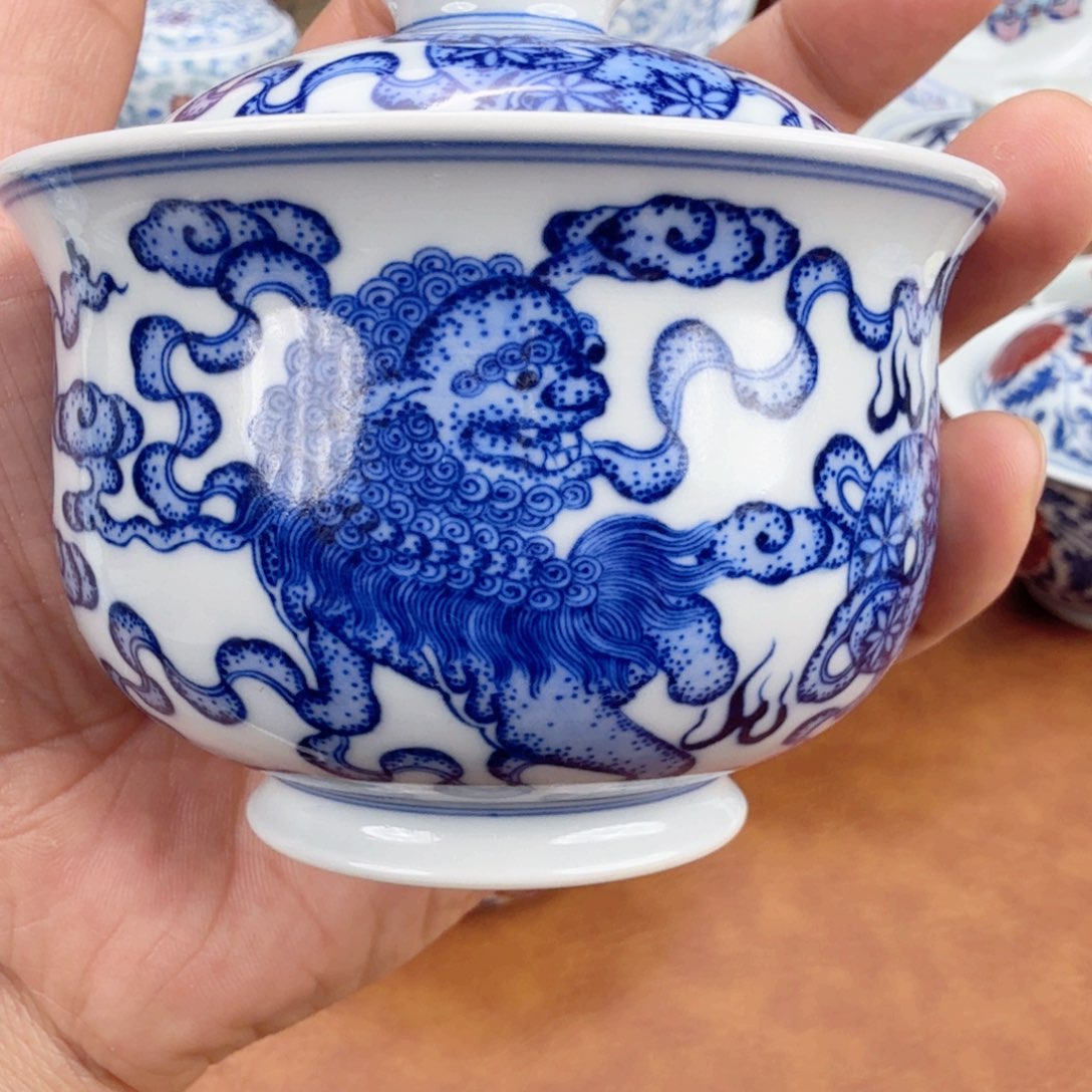 摆件陶福利青花盖碗