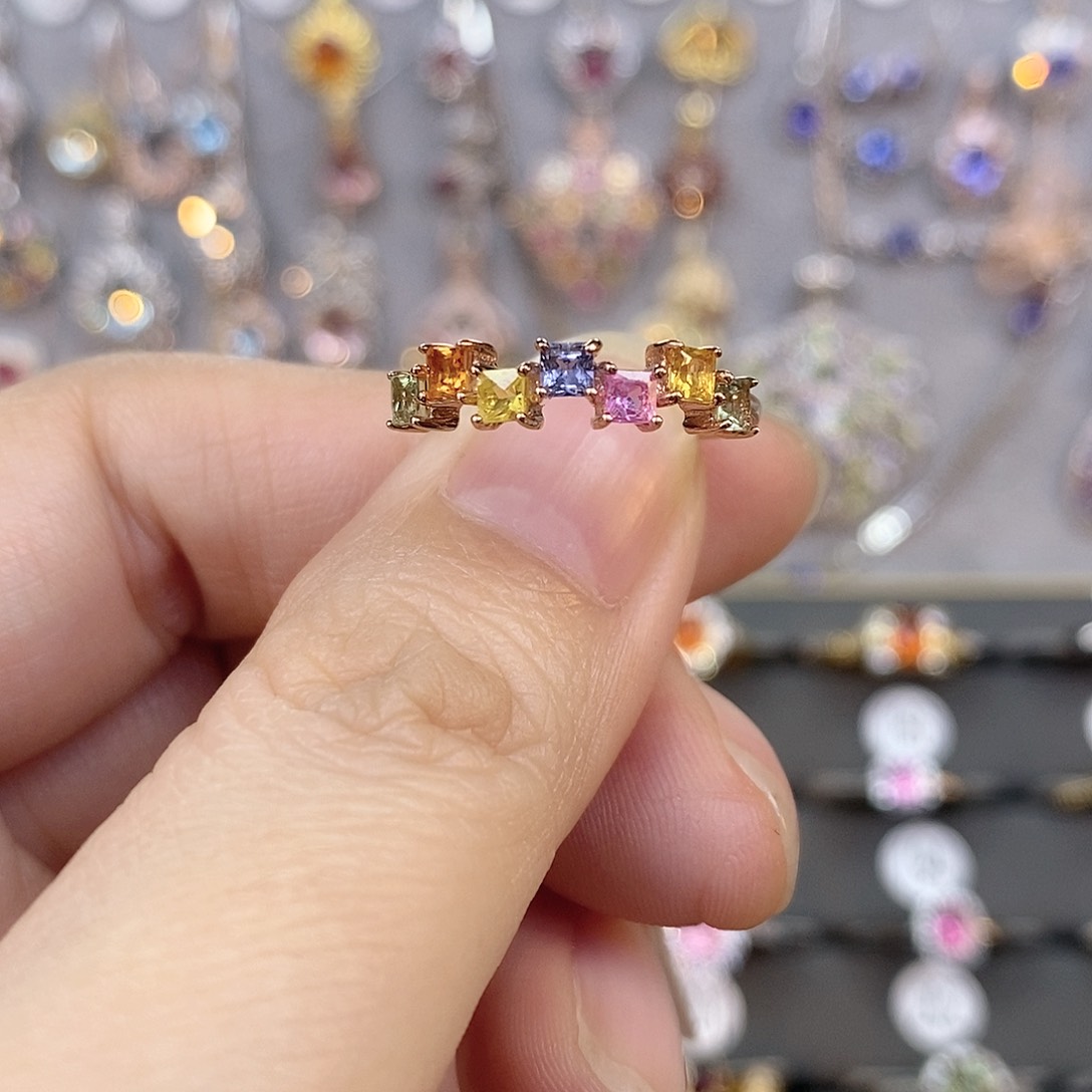 彩色蓝宝石戒指银S925镶嵌