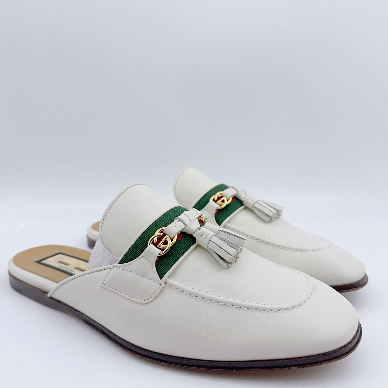 全新未使用 GUCCI/古驰 37.5码/米白色金标流苏半拖