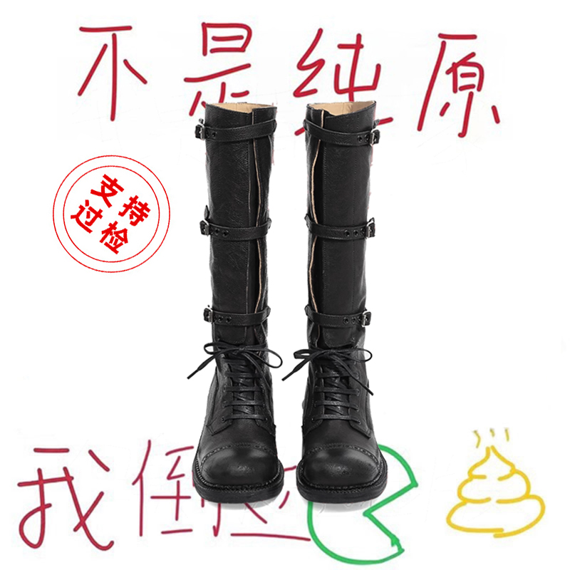 官方真皮版水洗做旧厚底靴子女2025新款机车真皮复古皮带扣长筒靴