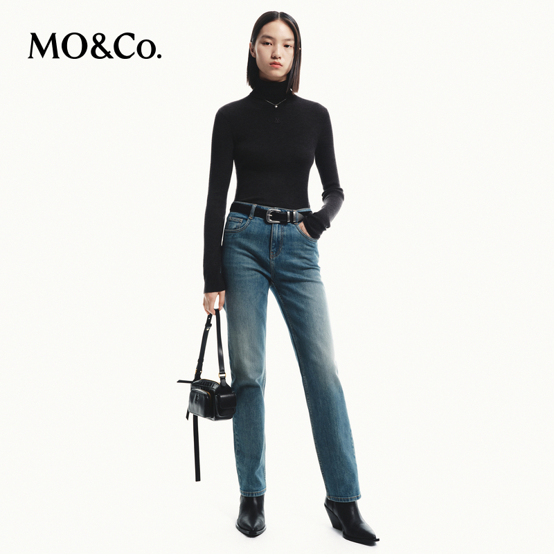 【陈嘉尔专属】MOCO秋可机洗绵羊毛高领堆堆领打底针织衫MBD3SWTK07