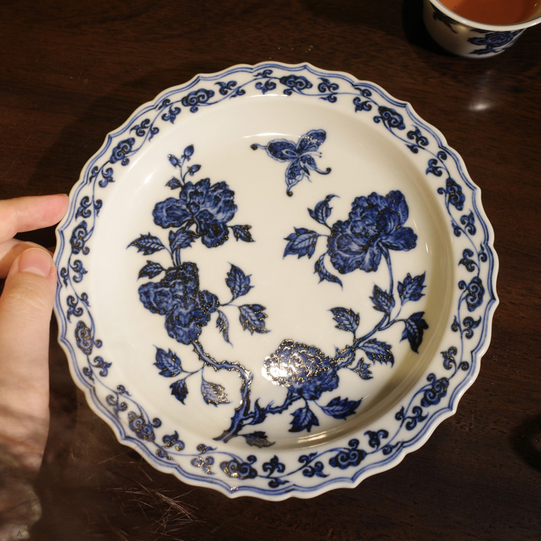 明朱成瑞 景德镇永乐青花蝶恋花壶承赏盘景德镇纯手绘高端大气