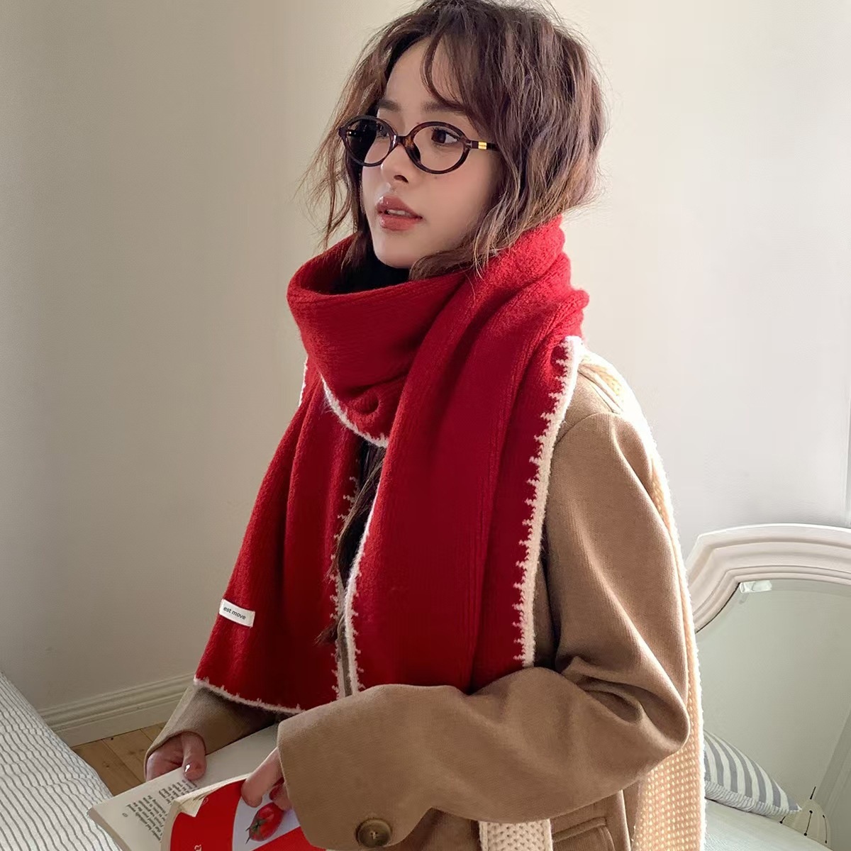 VortexCo.小香风羊毛混纺针织毛线围巾冬季保暖百搭高级围脖女冬