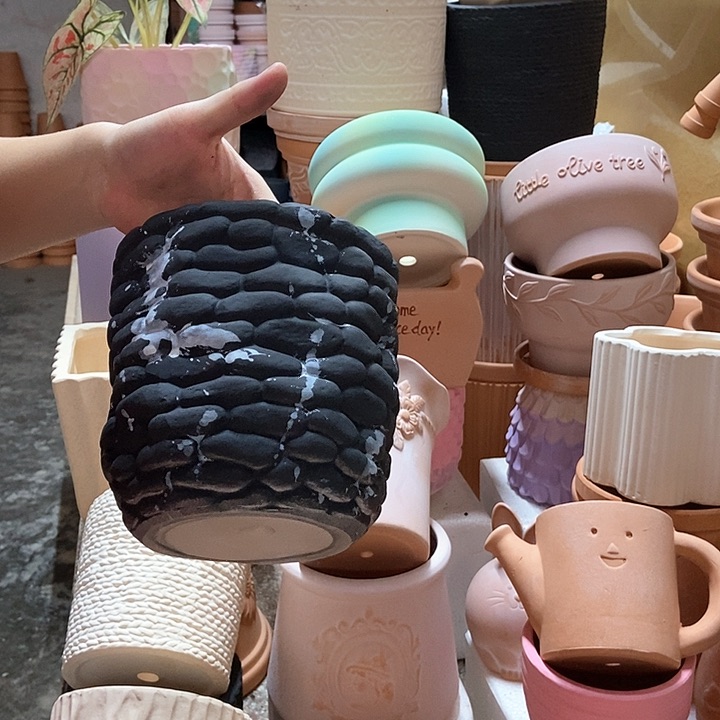 15×15泼墨石头盆 粗陶1个