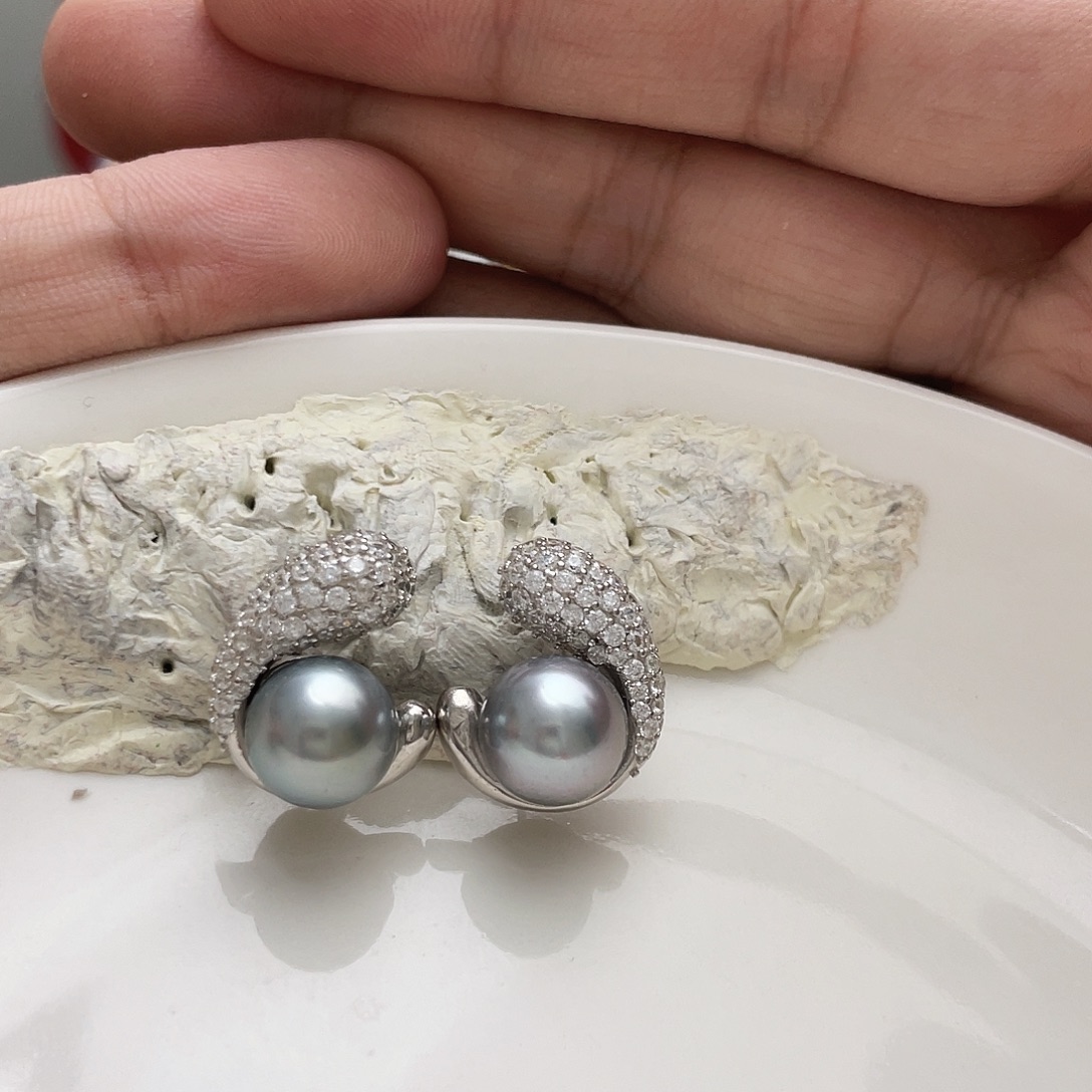 如***果海水珍珠耳饰银S925镶嵌