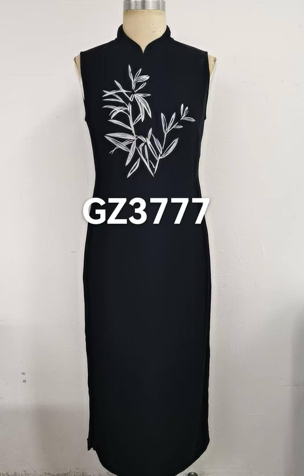 GZ3777真丝桑蚕丝丝绒无袖女士连衣裙气质中式