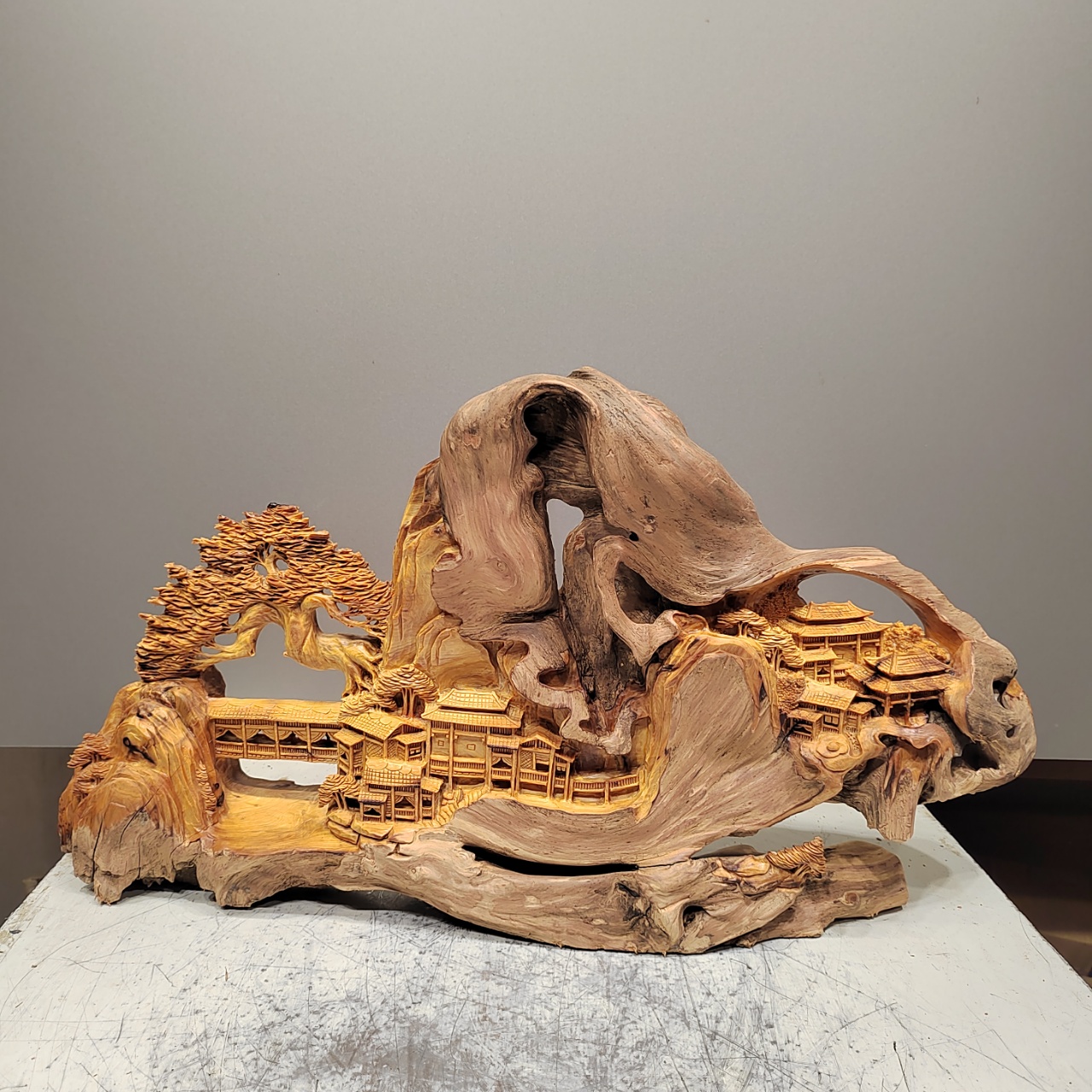 溪山胜境，北太行易县料根雕摆件，高油高密纯手工雕刻匠心之作