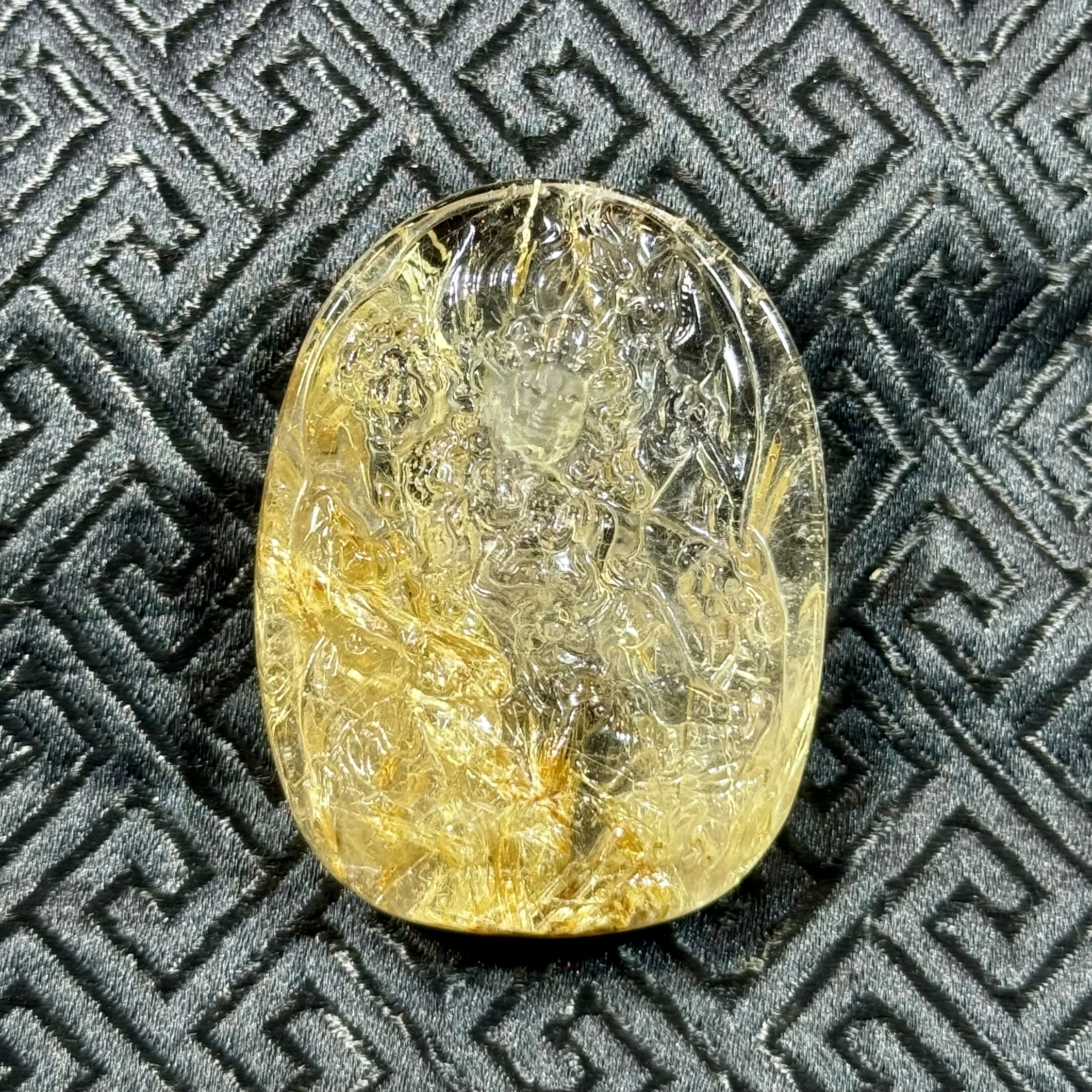 天然水晶纯手工雕刻钛晶大黑天财神吊坠精美时尚护身符