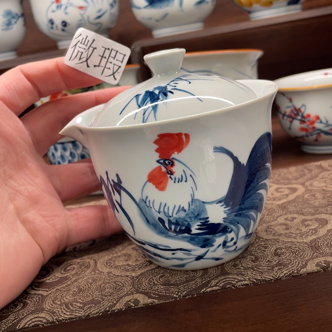 釉下手绘茶具微瑕