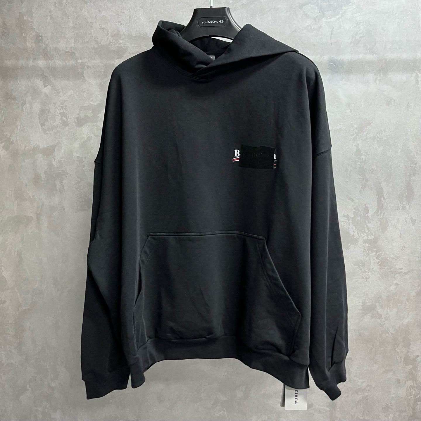 未使用 Balenciaga/巴黎世家 黑色Logo印花套头连帽长袖卫衣/2