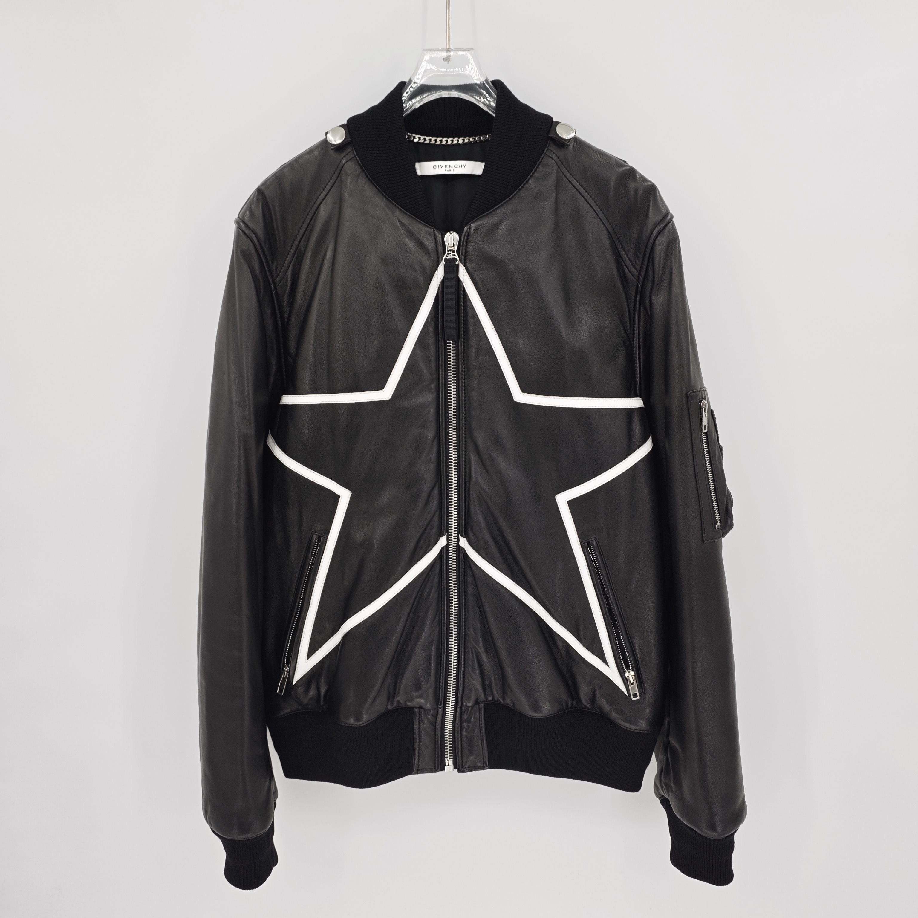 99新 Givenchy/纪梵希 羊皮字母银饰棉服夹克外套/50码/Sw24938