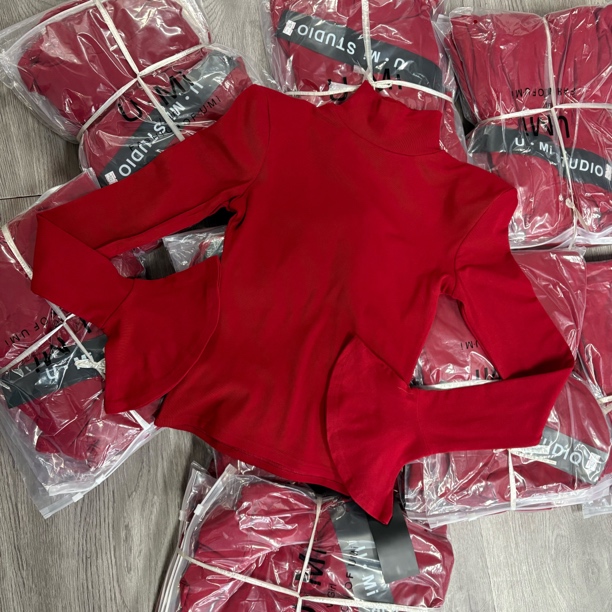 漂亮家「基础万能搭高领」加绒百搭修身显瘦喇叭袖打底衫8970