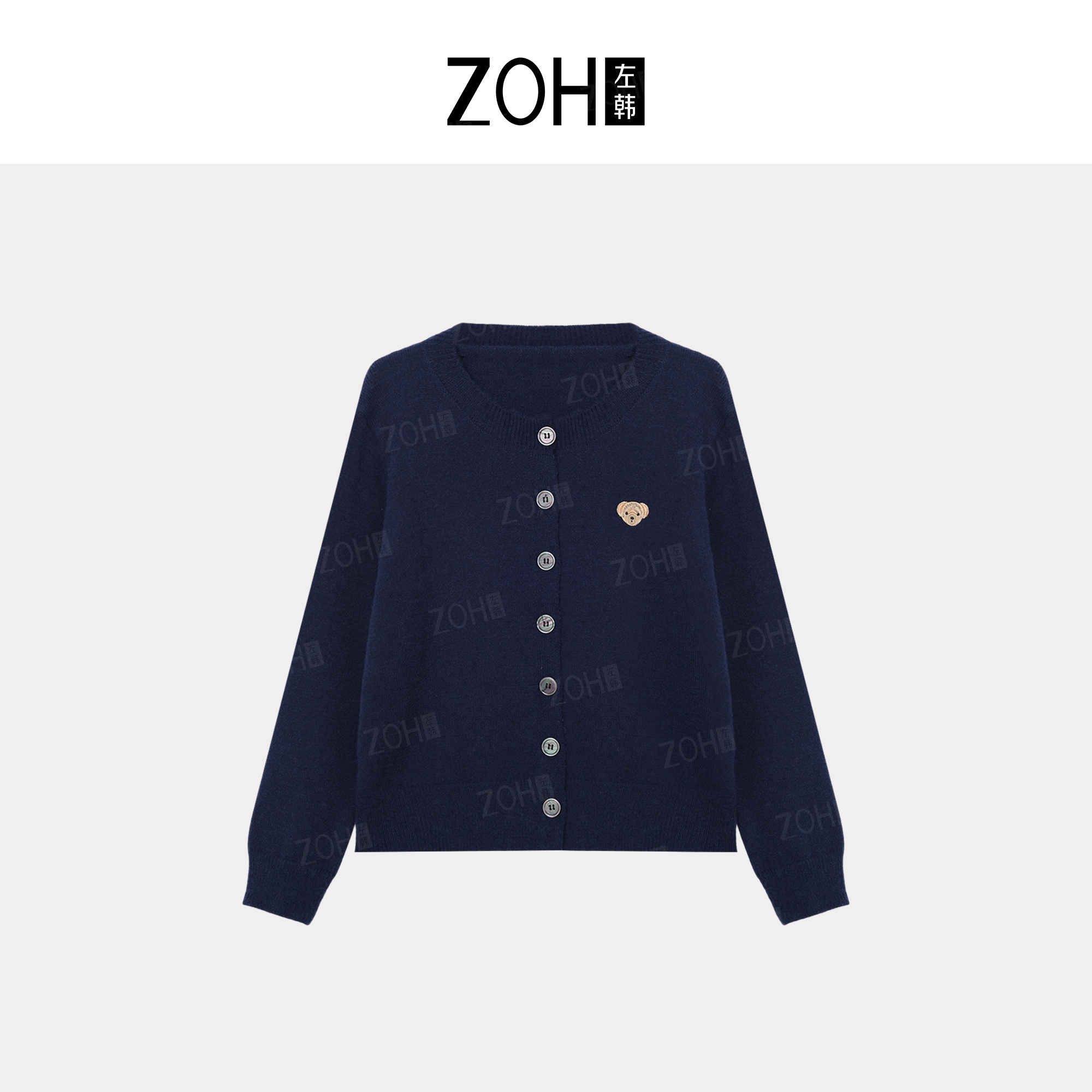 ZH608【左韩】秋冬简约百搭小狗粗花呢刺绣毛衣 XH558016C