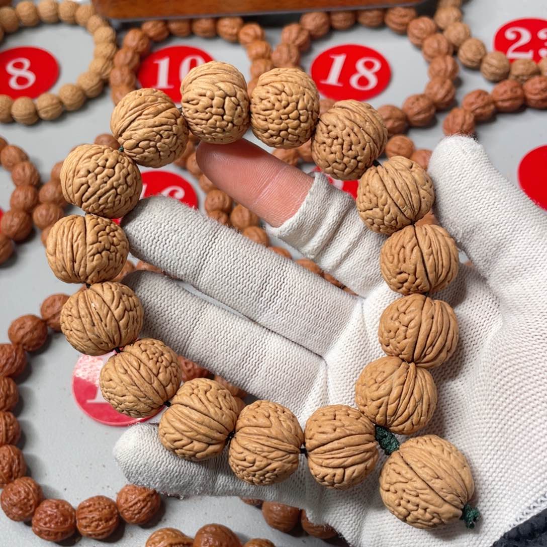 文玩核桃手串龙鳞恭喜久桃核22mm