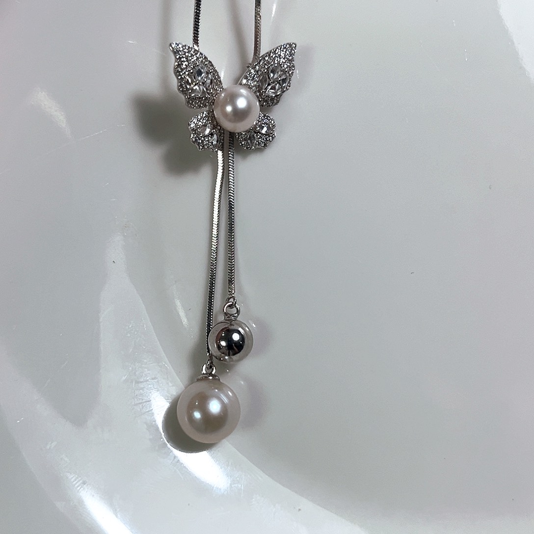 小***狸淡水珍珠银S925镶嵌颈饰