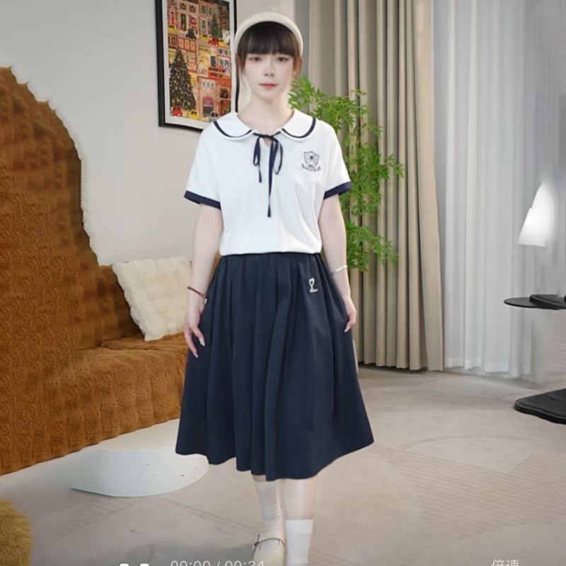 【百褶裙两件套】初高中女大童学生百搭休闲学院风娃娃领学院套装25