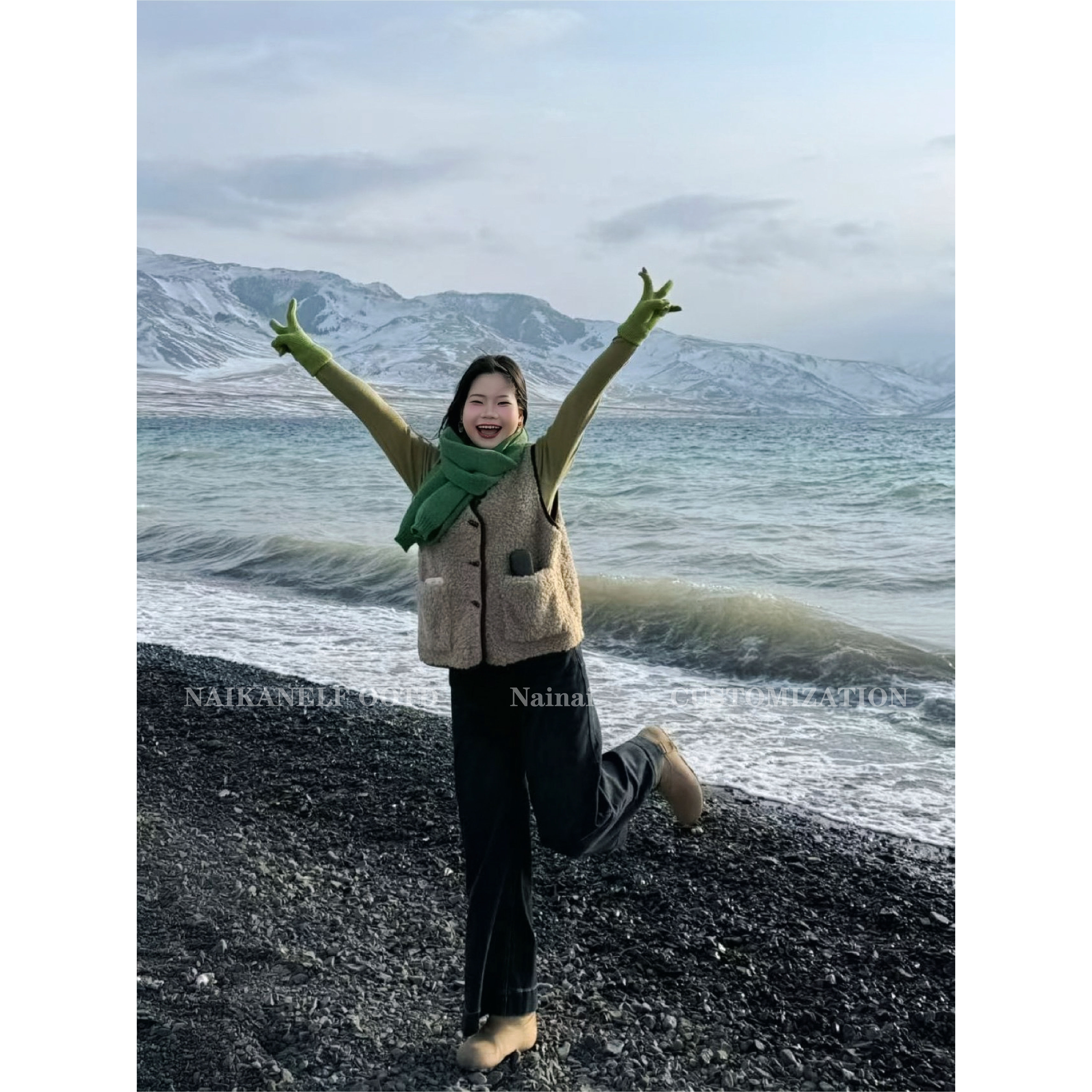 奈看小个子【小暖炉】单排扣羊羔毛秋冬撞色马甲气质毛毛外套