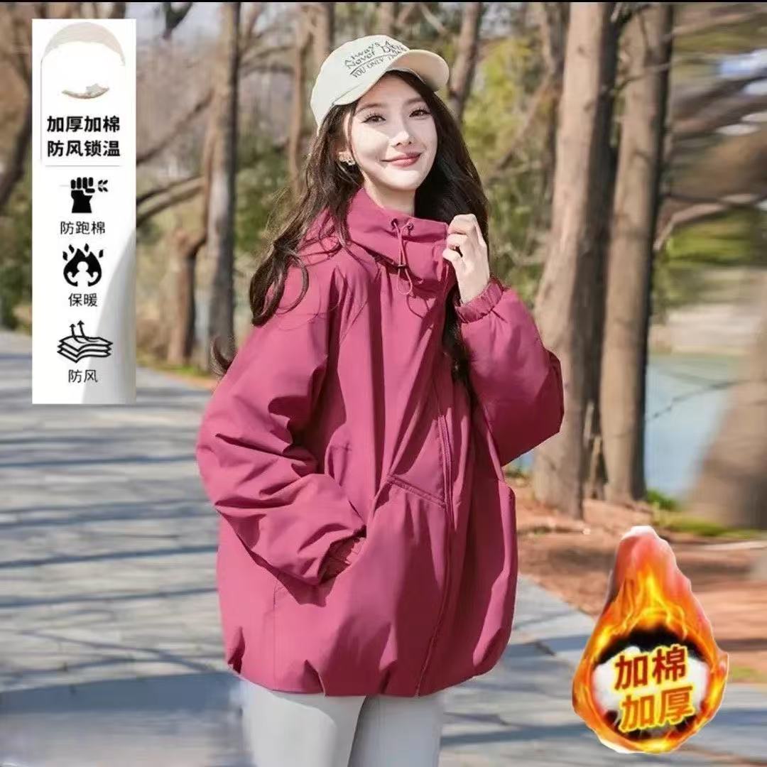 2025秋冬新款连帽棉服短款外套抽绳休闲宽松长袖冲锋衣棉服夹克