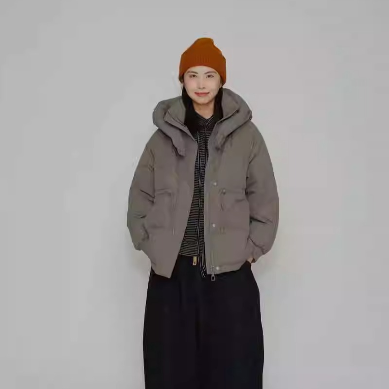 C35802连帽女冬季中长款休闲宽松日系简约2025新款