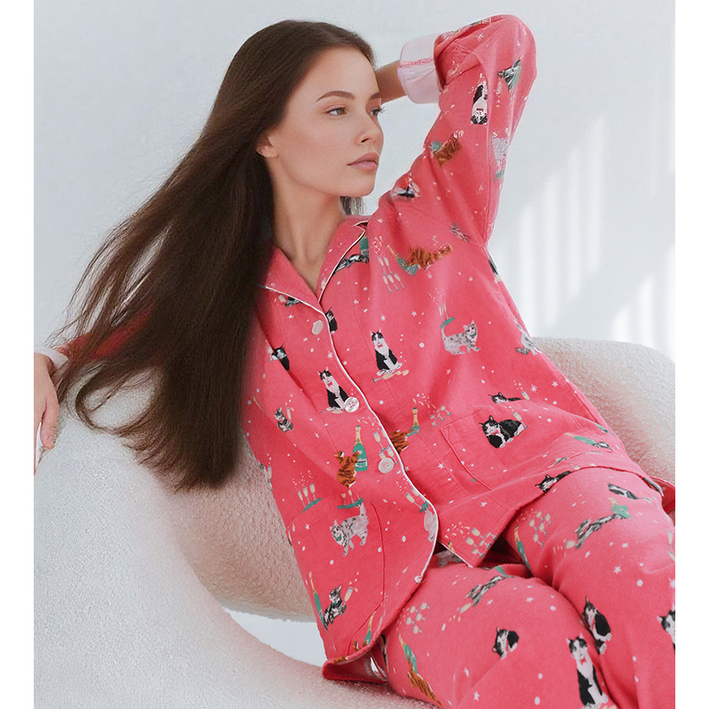 莫里伊【磨毛棉香槟猫咪】小众时尚设计休闲可外穿保暖睡衣家居服