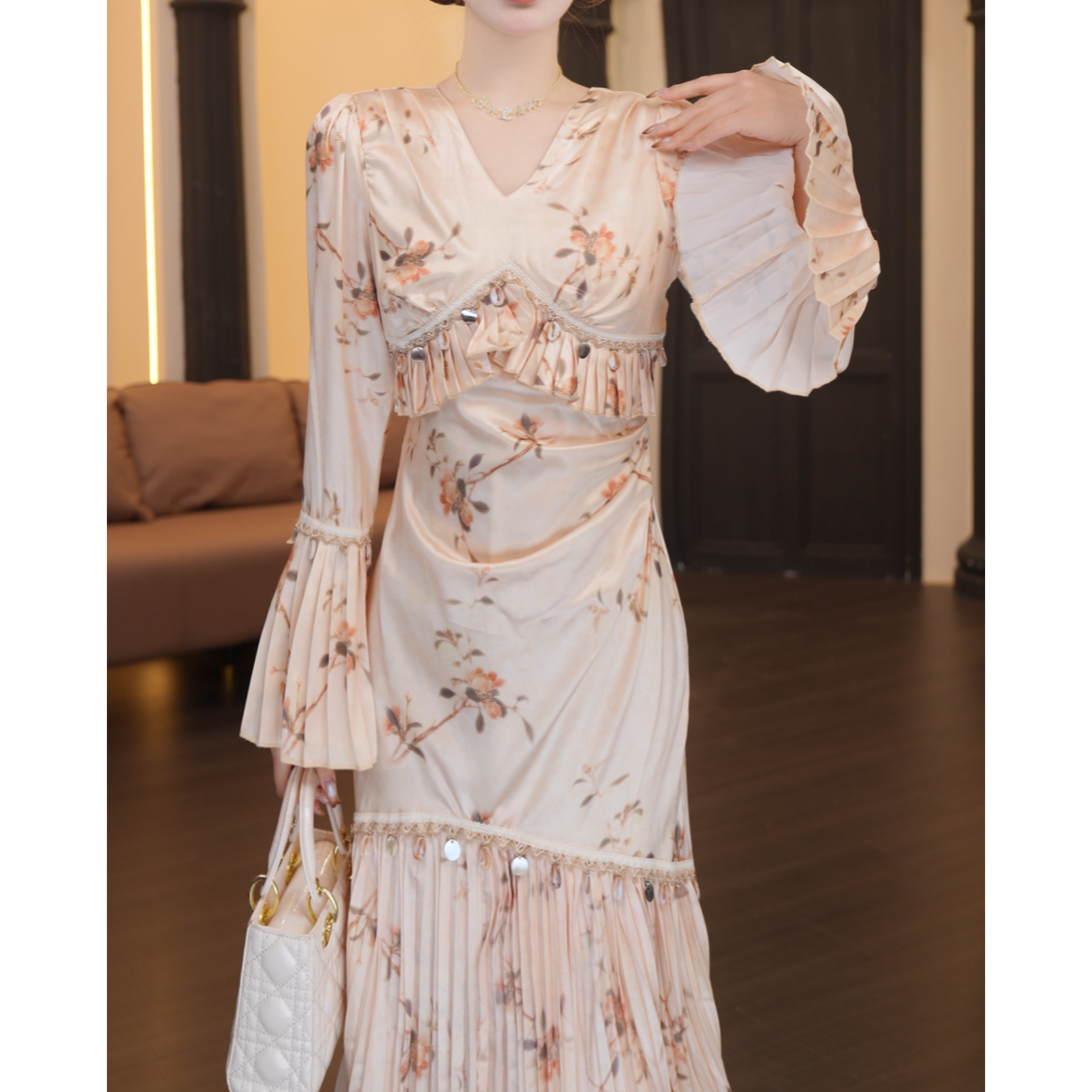 2店-825【温迪专属】印花中腰法式秋季连衣裙D0025