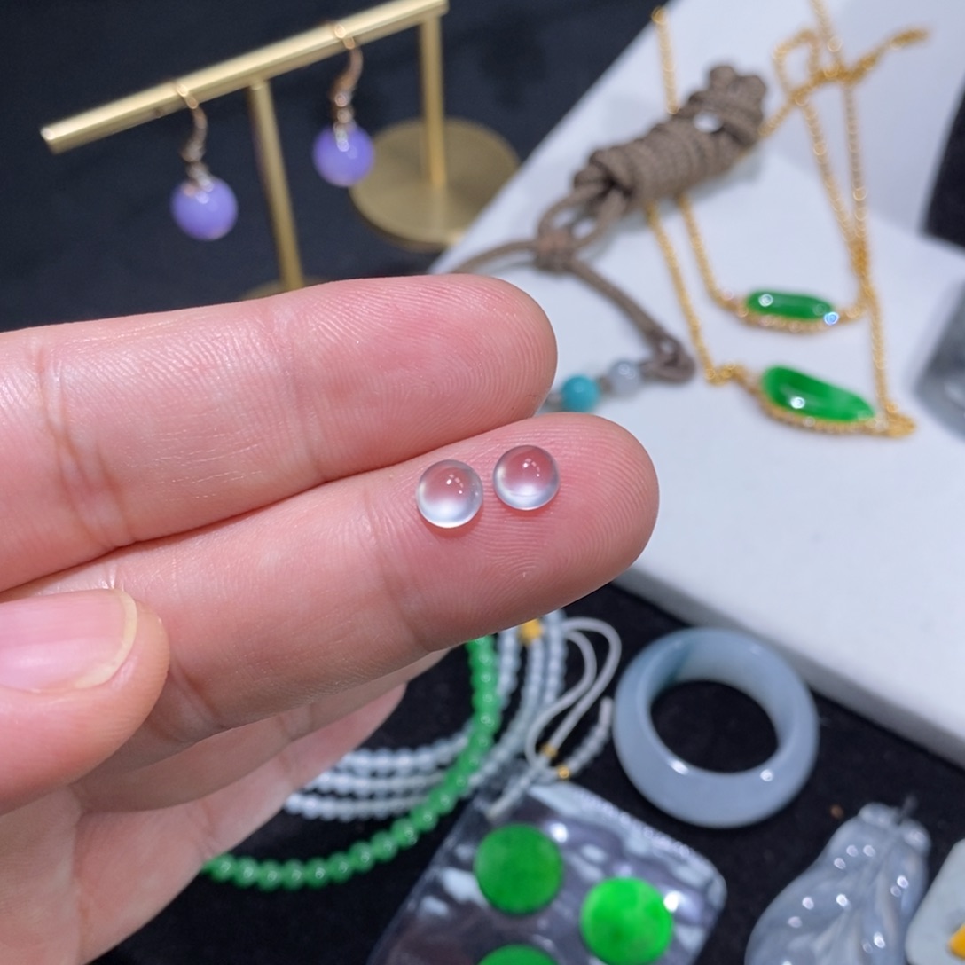 翡翠裸石最****梦白冰蛋面1对